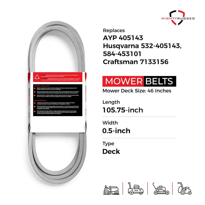 MightyRugged 584453101 532405143 405143 Craftsman Mower Belt Replacement, 105 3/4" - Heavy-Duty, Durable, Aramid Cord 532 40 51-43 Replacement for Husqvarna 46 Inch Deck Belt YTH22V46 YTH21K46 Riding Lawn Mower - Image 2